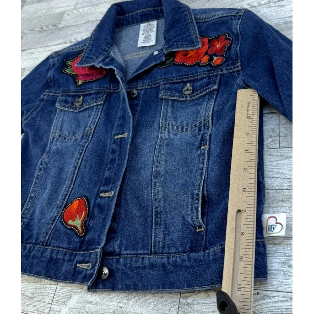 Girls Disney Princess Belle Red‎ Rose Denim Jacket Blue Disney Parks Size 7/8